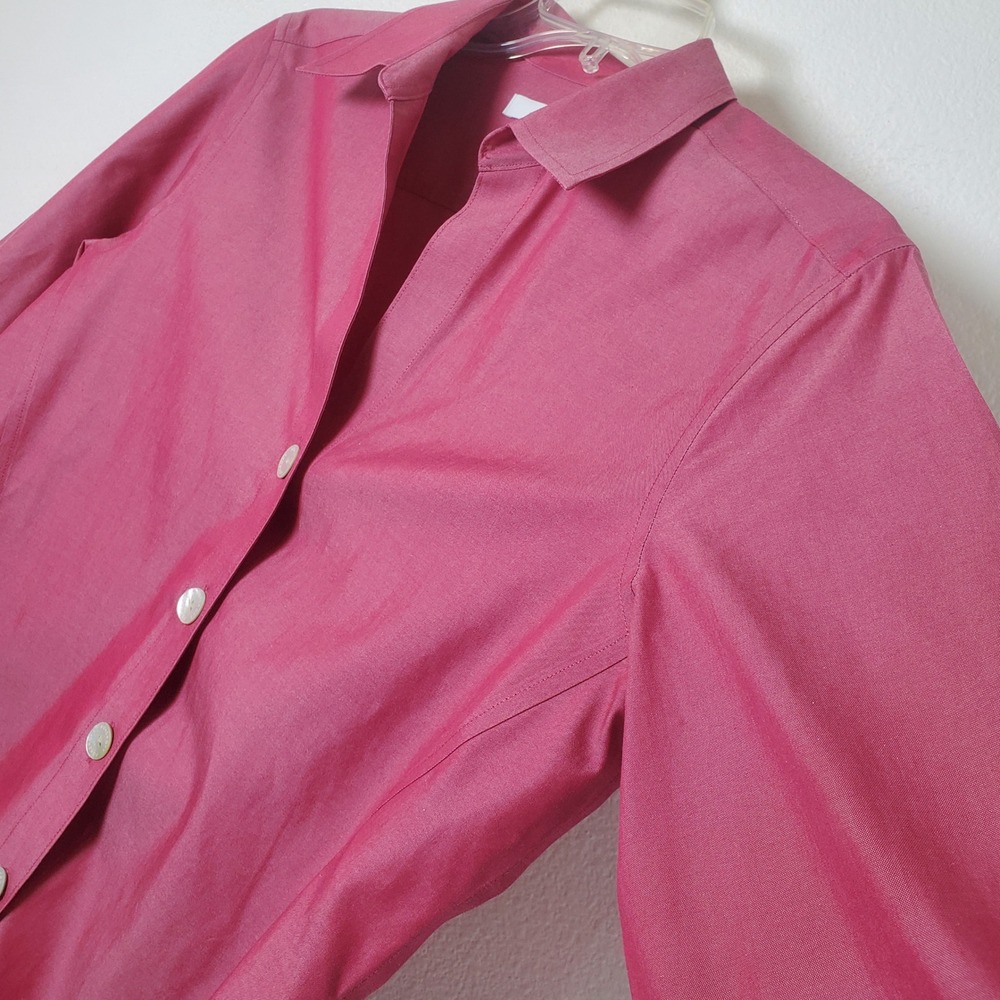 Foxcroft Women's Heritage Non-Iron Cotton Shirt Shaped Fit Pink Red 12P Petite - Picture 3 of 10
